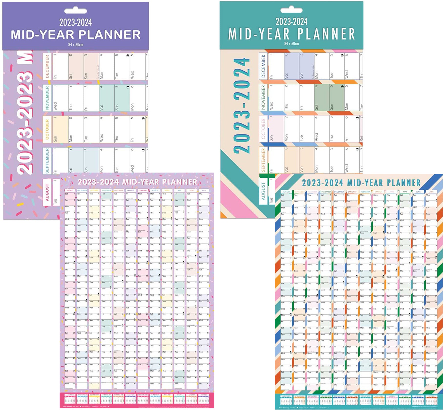 Beclen Harp 2023-2024 Large Academic Folded Mid Year Wall Planner Calendar A1 Size 840 x 600mm in multicolor
